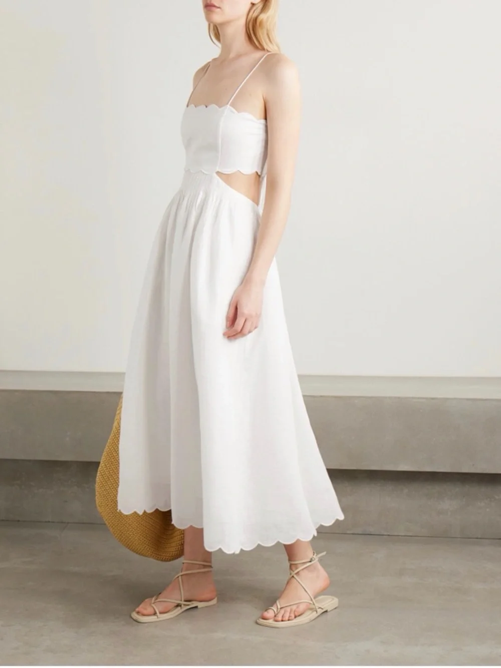 Lucy Paris White Scalloped Cutout Midi Dress - Picture 2 of 4